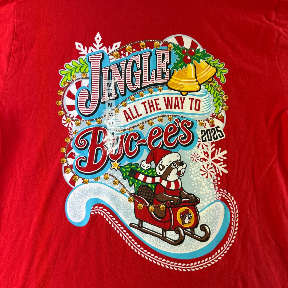 368 Buc-ee's Christmas Graphic Tee Medium Red Jingle All The Way 2025 NEW